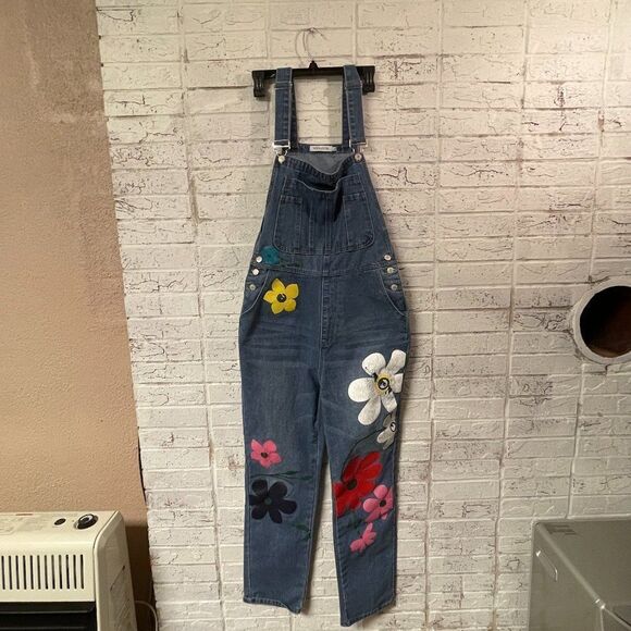 Misslook Denim Floral Overalls Large - Picture 2 of 12